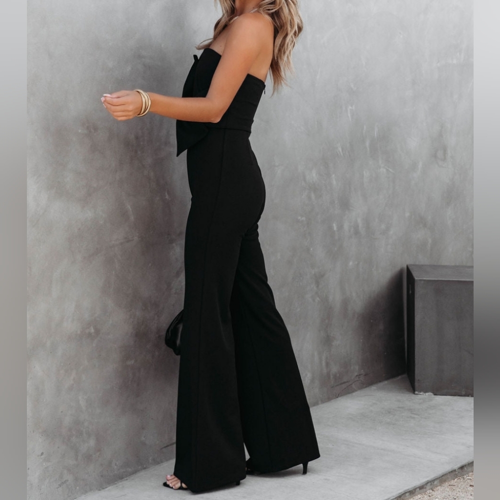 Vici Black Bow Strapless Jumpsuit NWT - Picture 7 of 11